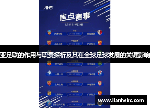 亚足联的作用与职责探析及其在全球足球发展的关键影响